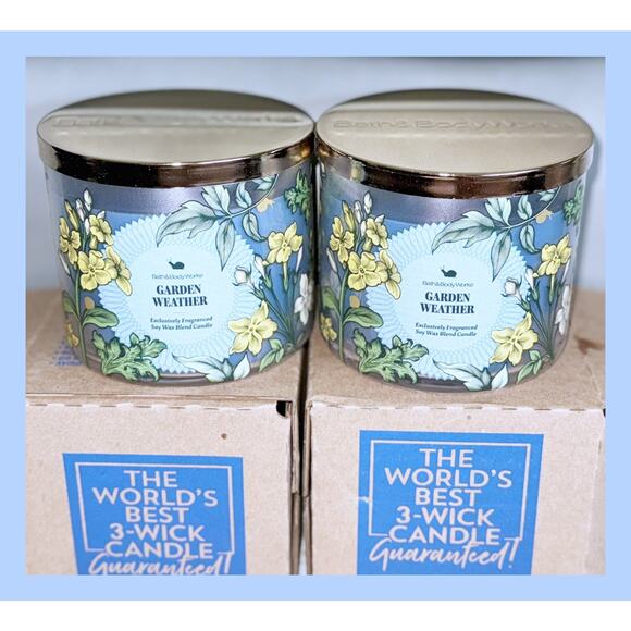 Lot of 2 Bath & Body Works Garden Weather Large 3-Wick Candle 14.5oz - Picture 1 of 5